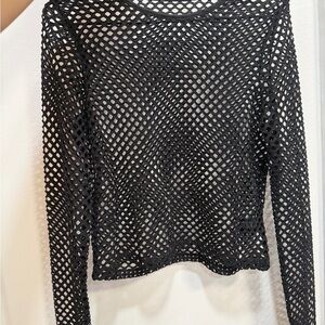 Black Mesh Long Sleeve Top